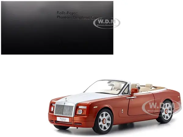 Rolls Royce Phantom Drophead Coupe Orange Metallic with Silver Hood 1/18 Diecast Model Car by Kyosho