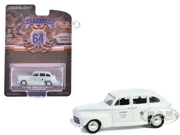 1946 Ford Fordor Super Deluxe "U.S. Navy Staff Car" Matt Light Gray "Battalion 64" Series 5 1/64 Diecast Model Car by Greenlight