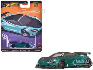 McLaren 720S "LB-Works" Green Metallic with Carbon Hood and Black Top "Silhouettes" Series Diecast Model Car by Hot Wheels