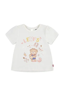 Kojenecké tričko Levi's LIV SS SMOCKED SLV TEE béžová barva, 1EM401