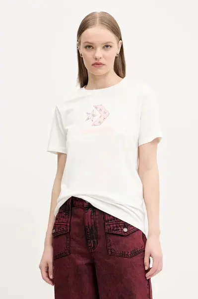 Bavlněné tričko Converse béžová barva, 10027386-A03