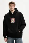 Bavlněná mikina Vans pánská, černá barva, s kapucí, s potiskem, VN000NHSBLK1