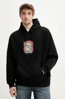 Bavlněná mikina Vans pánská, černá barva, s kapucí, s potiskem, VN000NHSBLK1