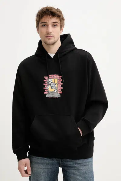 Bavlněná mikina Vans pánská, černá barva, s kapucí, s potiskem, VN000NHSBLK1