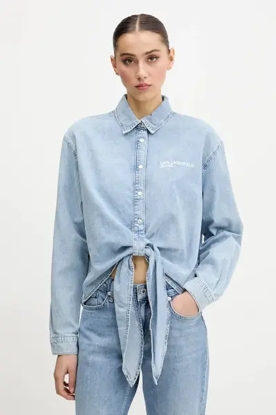 Bavlněná košile Karl Lagerfeld Jeans modrá barva, regular, s klasickým límcem, A2W11021