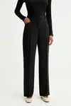 Vlněné kalhoty BOSS dámské, černá barva, široké, medium waist, 50546613