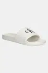 Pantofle Calvin Klein Jeans SLIDE MONOLOGO CV pánské, béžová barva, YM0YM01367