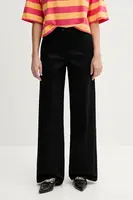 Kalhoty Sisley dámské, černá barva, široké, high waist, 4ED4LE03G