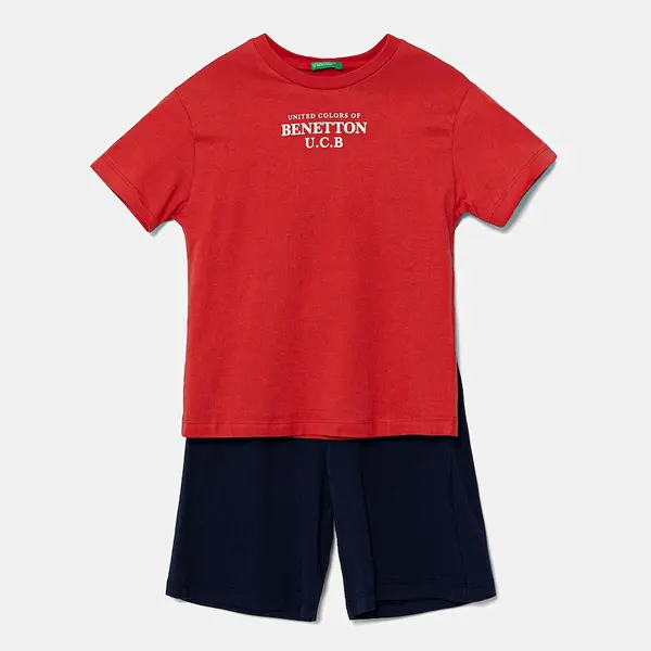 Dětská bavlněná souprava United Colors of Benetton červená barva, 3096CK00D