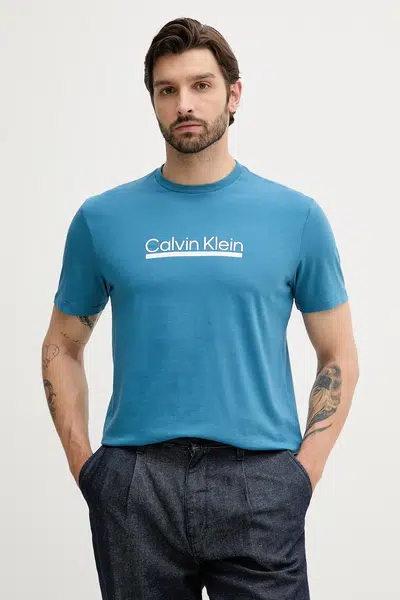Bavlněné tričko Calvin Klein pánské, modrá barva, s potiskem, LV04RC852G
