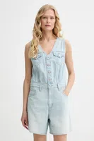 Džínový overal Levi's VEST ROMPER modrá barva, s výstřihem do v, 001WM