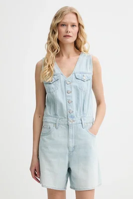 Džínový overal Levi's VEST ROMPER modrá barva, s výstřihem do v, 001WM