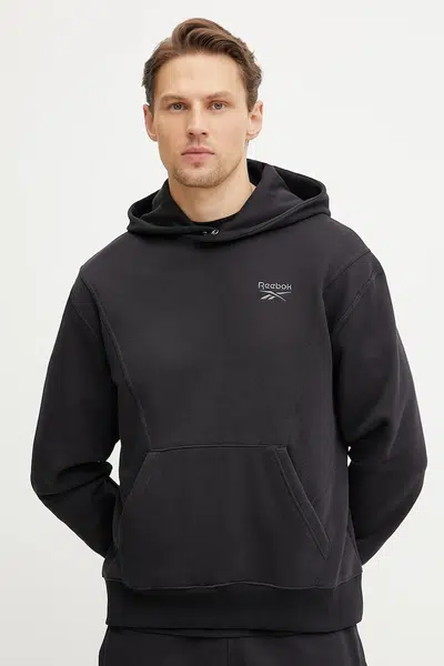 Bavlněná mikina Reebok Classic pánská, černá barva, s kapucí, hladká, 100214072