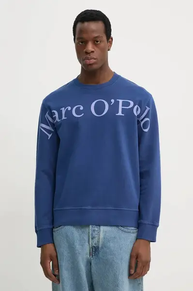 Bavlněná mikina Marc O'Polo pánská, tmavomodrá barva, s potiskem, 522410054070