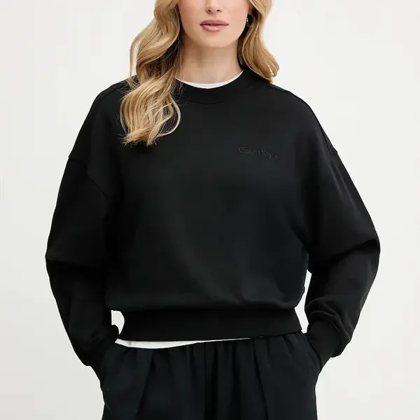 Bavlněná mikina Calvin Klein dámská, černá barva, s aplikací, LV044C209G