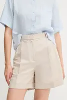 Šortky s příměsí lnu Tommy Hilfiger dámské, béžová barva, high waist, WW0WW44767