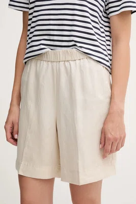 Lněné kraťasy Gant dámské, béžová barva, high waist, 4020116