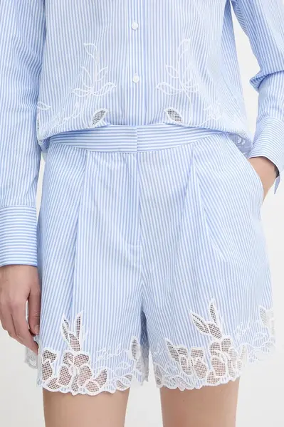 Bavlněné šortky Karl Lagerfeld dámské, modrá barva, high waist, A2W10159