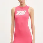 Šaty Tommy Jeans růžová barva, mini, přiléhavé, DW0DW21351