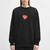 Bavlněná mikina Marcelo Burlon Bunny Heart Regular Crewneck Black Red pánská, černá barva, s potiskem, CMBA009S25FLE0031025