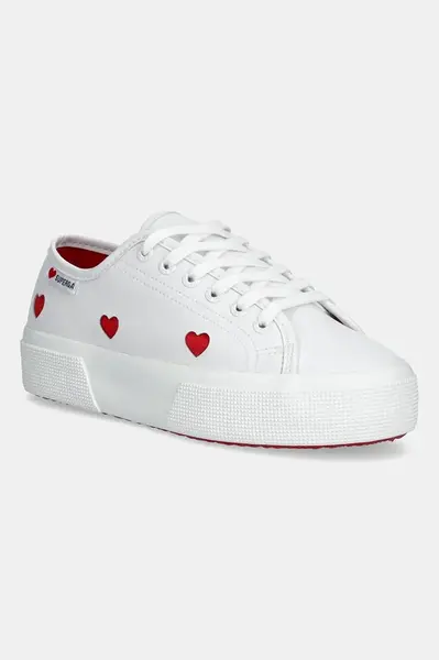Kecky Superga PLATFORM HEARTS VEGAN MAT dámské, bílá barva, S8137HW