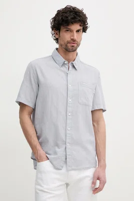 Lněná košile Pepe Jeans AMARO pánská, šedá barva, regular, s klasickým límcem, PM308847