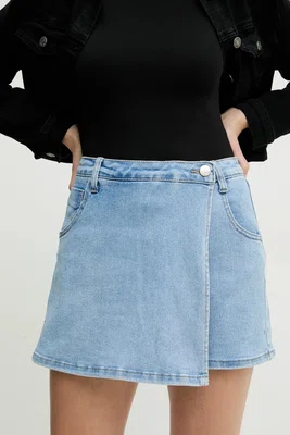 Džínová kalhotová sukně Answear.LAB modrá barva, medium waist