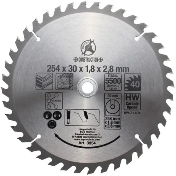 BGS Technic BGS 3954 Pilový kotouč ze slinutého karbidu průměr 254 x 30 x 3,2 mm, 40 zubů