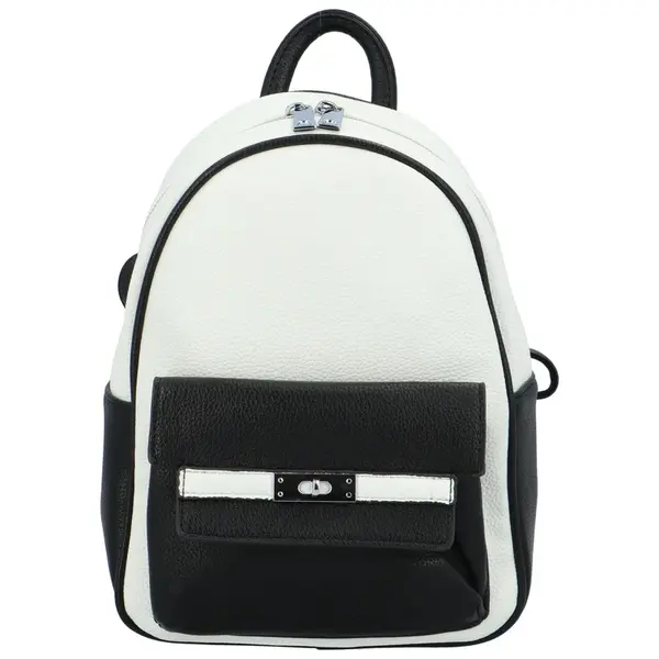 Dámský koženkový batoh s přední kapsou Iris, černo-bílý