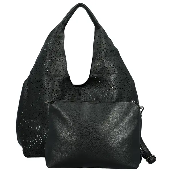 Módní koženková sada kabelek přes rameno a crossbody Saga, černá