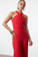 Trendyol Red Body-fitting Woven Overalls