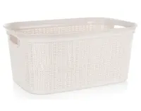 Úložný box/kôš na prádlo 38 l, krémový, ratanový vzhľad%