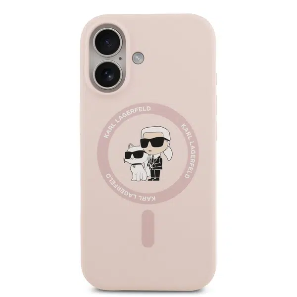 Zadní kryt Karl Lagerfeld Liquid Silicone Karl and Choupette MagSafe pro Apple iPhone 17, růžová