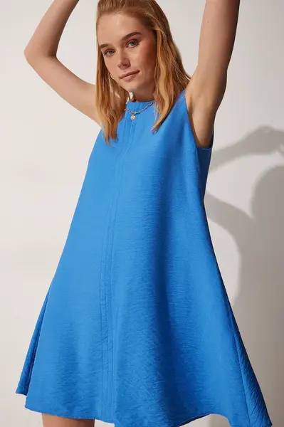 Happiness İstanbul Women's Indigo Blue Summer Woven Bell Dress