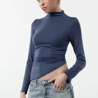 Trendyol Indigo Fitted Gather/Drape Detail Stand Collar Knitted Blouse
