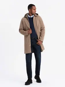 Ombre Men's hooded coat in fine stripe - coffee