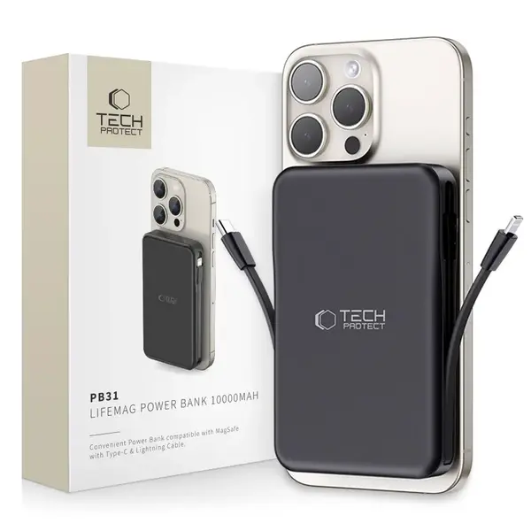 Tech-Protect PB31 LifeMag MagSafe Power Bank 10000mAh, čierne