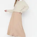 Trendyol Beige High Waist Knitted Skirt With Button Closure