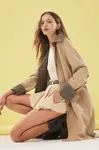 Trendyol Beige Plaid Lined Regular Midi Trench Coat
