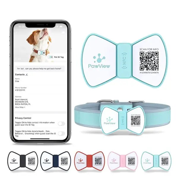 PawView chytrá známka pro psy pánský motýlek - tyrkysová