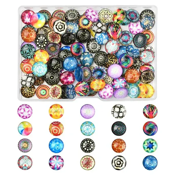 100Pcs Printed Glass Half Round Dome Cabochons