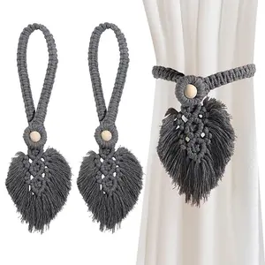 2Pcs Handmade Macrame Leaf Curtain Tiebacks