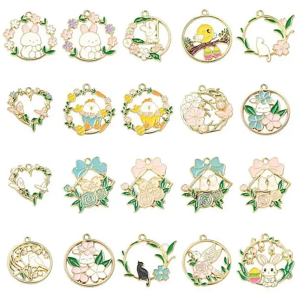40Pcs 20 Styles Alloy Enamel Pendants