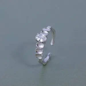 Brass Micro Pave Clear Cubic Zirconia Cuff Rings for Women