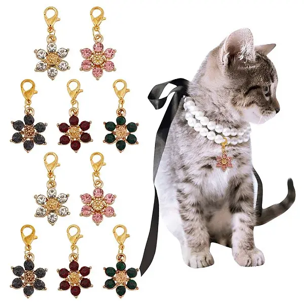 10Pcs 5 Colors Alloy Rhinestone Pendant Decorations