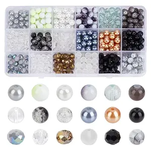 540Pcs 18 Style Baking Paint Pearlized & Opaque & Transparent Glass Beads