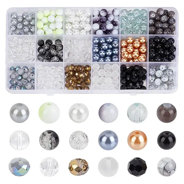 540Pcs 18 Style Baking Paint Pearlized & Opaque & Transparent Glass Beads