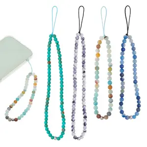 4Pcs 4 Style Round Acrylic Beads & Natural Gemstone Phone Hand Strap Chains