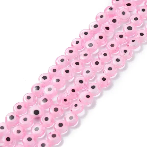 Handmade Evil Eye Lampwork Flat Round Bead Strands
