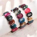 Oval Natural Banded Agate(Dyed & Heated) Beaded Stretch Bracelets for Women Men